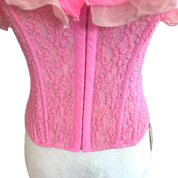We Are HAH Corset Seams Like a Princess Medium Barbie Pink Lace Ruffle Lace Up - Picture 4 of 14